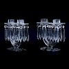 Pair of Heisey New Era Two Light Glass Candlesticks with Hanging Prisms. Missing two prisms otherwi