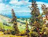 O. Conrad Schwiering, (American, b.1930), View Across Valley from High Point with study of two horses near barn verso