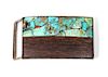 Hopi Silver, Turquoise and Ironwood Belt Buckle, Charles Loloma (1921-1991) Height 1 5/8 x width 2 7/8 inches