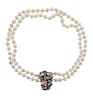 14k Gold Diamond Emerald Ruby Sapphire Pearl Necklace