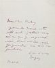 * DEGAS, Edgar (1834-1917). Autograph letter signed ("Degas"), in French, to Monsieur Halevy. N.p., n.d.