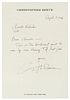 * REEVE, Christopher (1952-2004). Autograph note signed ("Christopher Reeve"), to Charles Melniher. New York, 19 April 1986.