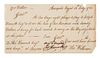 * HANCOCK, John. Autographed note signed ("Accepted/Tho. Hancock"), to Thomas Hancock and Company Boston, Annapolis Royal, 12