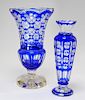 2 19C Victorian Bohemian Blue Cut Clear Glass Vase