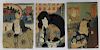 3PC Japanese Edo Period Woodblock Prints of Kabuki