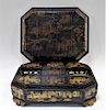 19C. Chinese Export Gilt Lacquer Game Box