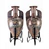 19th C Pair Alhambra Glazed Pottery Amphora Urns
