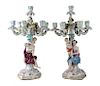 Large & Colorful Pair of Meissen Candle Holders