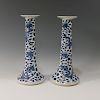 PAIR CHINESE ANTIQUE BLUE WHITE CANDLE STICK - QING DYNASTY