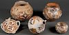 A GROUP OF 5 SOUTHWEST POLYCHROME POTTERY PIECES