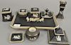 Nine piece Fenton and Pratt old Greek dresser set to include tray (8 1/2" x 11 1/2") hairpin holder, inkwell, ring holder, tw