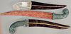 Three Asian daggers including two with carved jade handles (lg. 16in. & 20in.) and one with rock crystal ram's head handle (l