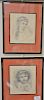 Four framed pencil drawings including a pair of 19th century portraits, pencil on paper, signed A.E. Smith, Elise Spiess 19th
