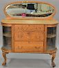 Victorian oak sideboard with mirror and bow glass sides. ht. 54 in., wd. 48 in.