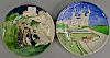 Set of twelve Marguerita Phillips "Book of Hours Plates" ceramic with hand painted landscape scenes, two with Woodmere Art Ga