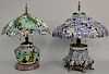 Two leaded glass table lamps with light up bases, late 20th century. ht. 24 in.  Provenance: From the Estate of Faith K. Tibe