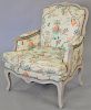 Louis XV style bergere with custom upholstery.   Provenance: The Estate of Thomas F Hodgman of Fairfield, Connecticut