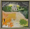 Barbara Bustetter Falk (20th century), oil on canvas, Victorian house with burning paddle boat, signed lower right: Barbara B