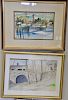 Group of eight framed watercolor and oil paintings including Laughlin watercolor seascape, two watercolors signed Maja, water