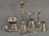 Lot of sterling silver weighted with Bailey Banks and Biddle hand hammered vase (ht. 14in.), stick and compote, plus lamp sha