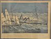 Currier & Ives  colored lithograph  "The Sinking of the Steam Ship Ville Du Havre"  sight size: 10 1/4" x 13 3/8"  Provenanc.