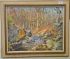 Alex Poplaski (1906-1988), oil on board, fall landscape with brook, signed lower left: Poplaski, 14" x 20".