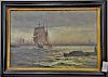 Alfred Prof Jensen (1859-1935), oil on canvas, sailing out at sunrise, signed lower left: Alfred Jensen, 9 1/2" x 14 1/4".  P