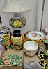 Three tray lots to include Tuscany china plates and bowls, pair of Louis Sicard Cicada wall pocket vases, Bellucci pottery la