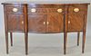 Henredon mahogany diminutive sideboard, Federal style with banded top. ht. 38 in., top: 23" x 60"