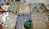 Seven tray lots of glass to include red and white stems, cut glass dishes, decanters, art glass vase, goblets, cordials, Vene