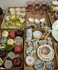 Four tray lots to include miniature porcelain fruit place card holders, two bisque figural creamers, small porcelain baskets,