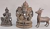 Three piece lot including two large Chinese bronzes including stag (ht. 17 1/2in.) and mythical seated elephant figure (ht. 2