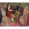 Attributed to: Bela Kadar, Hungarian  (1877-1956) Oil on canvas "Group Of Four Women" Signed lower