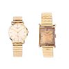 Two (2) Vintage Men's Longines Watches Including a 14 Karat Yellow Gold Tank style watch with Manua