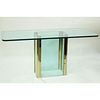 Attributed to Pace Collection. Glass and brass console/dining table. Unsigned. Light surface scratc