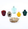 Collection of Four (4) Chinese Hardstone Snuff Bottle And An Agate Brushwasher Coupe. Unsigned. Goo