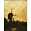 Antique Oil on Canvas, Windmill at Sunset, Unsigned. Fading and yellowing to canvas otherwise good