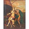 19/20th Century Old Master Style Allegorical Oil On Canvas. Unsigned. Old restoration, craquelure,