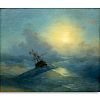 Attributed to: Ivan Konstantinovich Aivazovsky, Russian (1817 - 1900) Oil on Canvas "Ship in Stormy