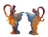 Daum, France, SECOND HALF 20TH CENTURY, a pair of pate-de-verre Mythologie glass pitchers