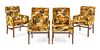 American, c.1960, a set of 4 armchairs, with Jack Larsen fabric