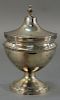 Silver sugar bowl with cover, late 18th to early 19th century. 
height 8 1/4 inches 
17.5 troy ounces