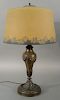 Pairpoint table lamp with reverse painted shade, signed base and shade. 
height 27 inches, diameter 16 inches