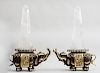 PAIR OF CHINOISERIE ROCK CRYSTAL OBELISKS ON BRONZE AND PARCEL-GILT ELEPHANT SUPPORTS