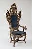 ITALIAN ROCOCO PAINTED AND SILVER-GILT THRONE CHAIR, NAPLES