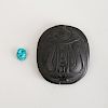 EGYPTIAN CARVED BLACK STONE SCARAB AND A TURQUOISE FAIENCE SCARAB