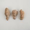 THREE INDIAN MINIATURE TERRACOTTA HEAD-FORM BOTTLE STOPPERS