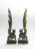 PAIR OF CHINESE CARVED SPINACH GREEN JADE FIGURES OF PHOENIX BIRDS