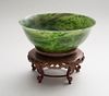 CHINESE SPINACH GREEN JADE FOOTED BOWL