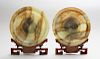 PAIR OF CHINESE PALE GREEN AND RUSSET MOTTLED JADE PLATES